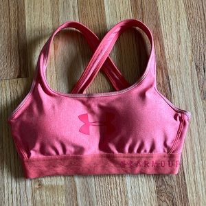 Under Armour sports bra, coral colored.